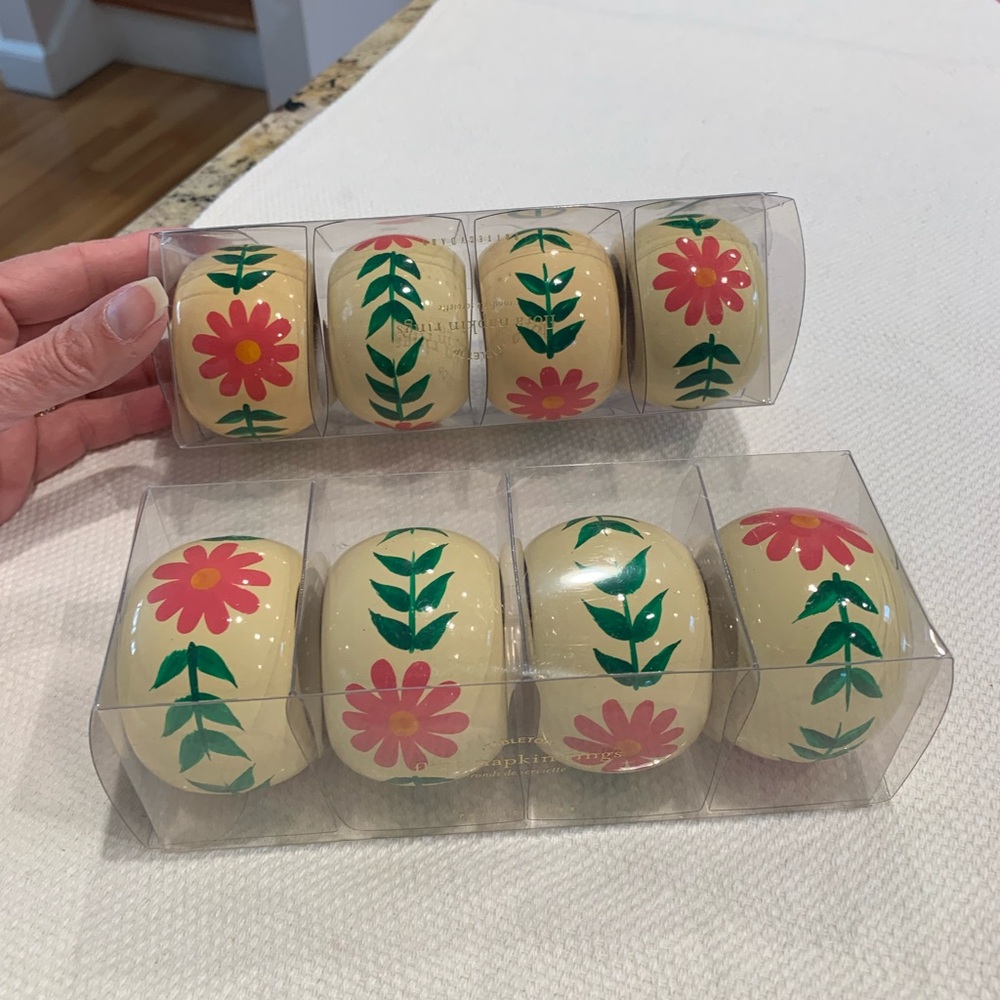 Pottery Barn Cream Floral Napkin Rings